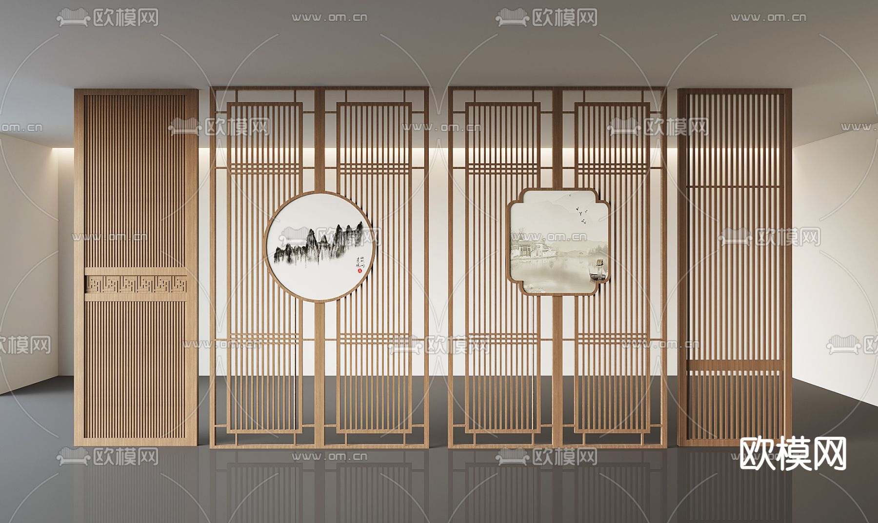 新中式屏风 隔断3d模型下载