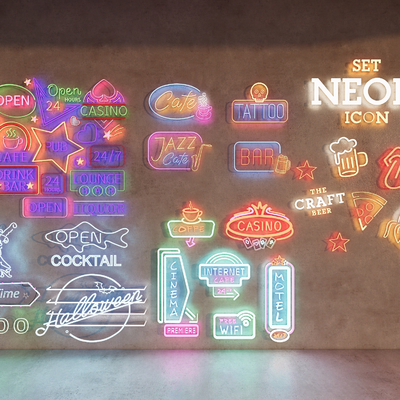  现代霓虹灯 装饰灯 霓虹灯墙su模型 