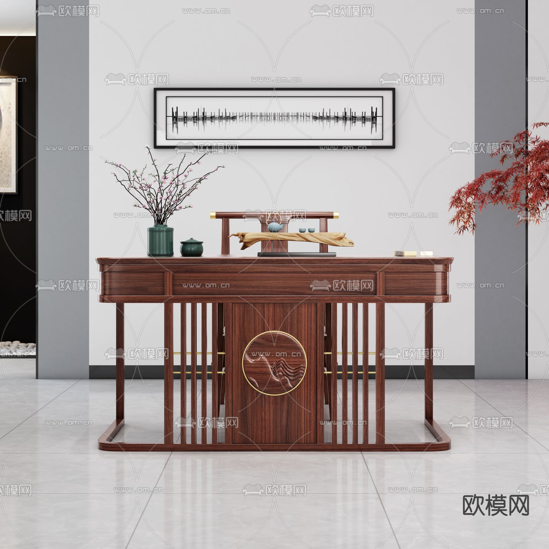 中式书台 乌金木书桌3d模型下载