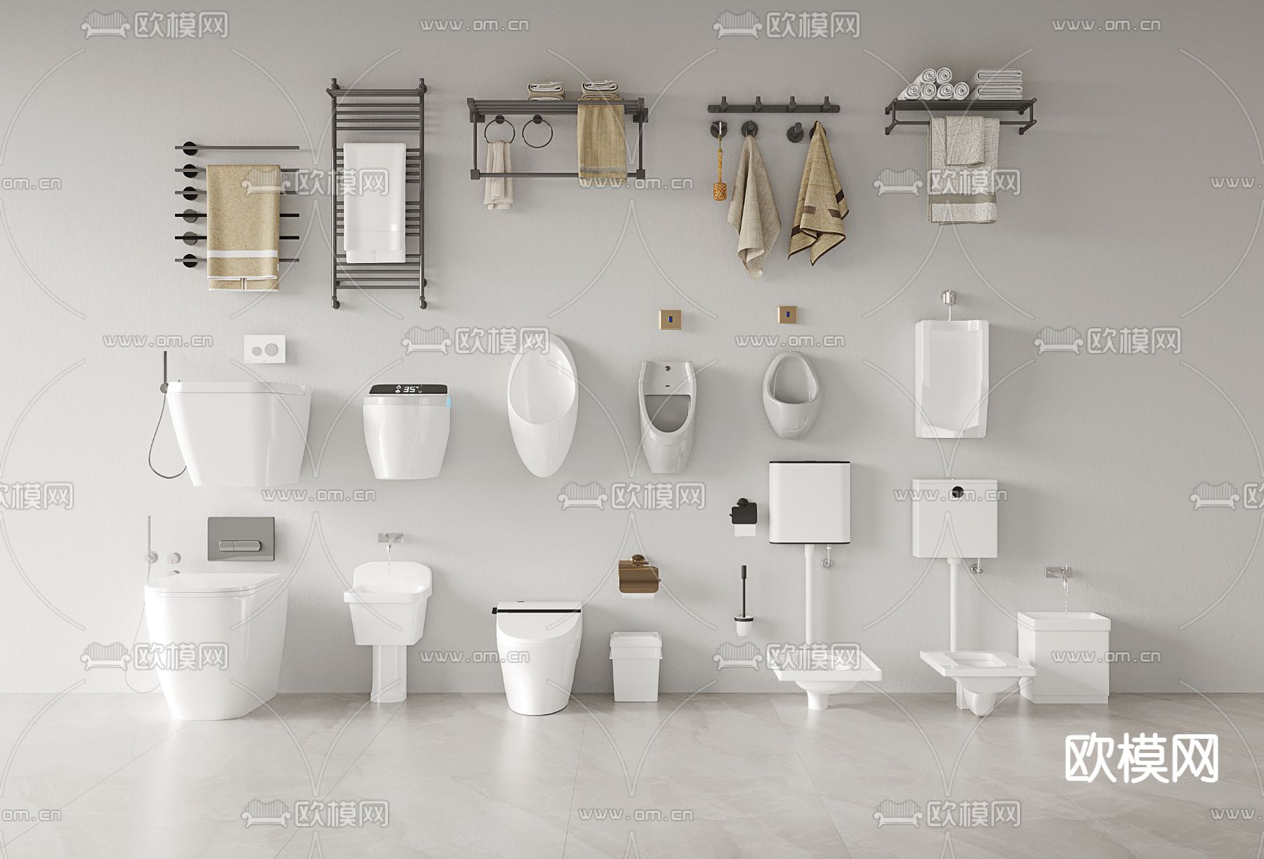 马桶 小便抖 蹲便器 座便器su模型下载（渲染图2）