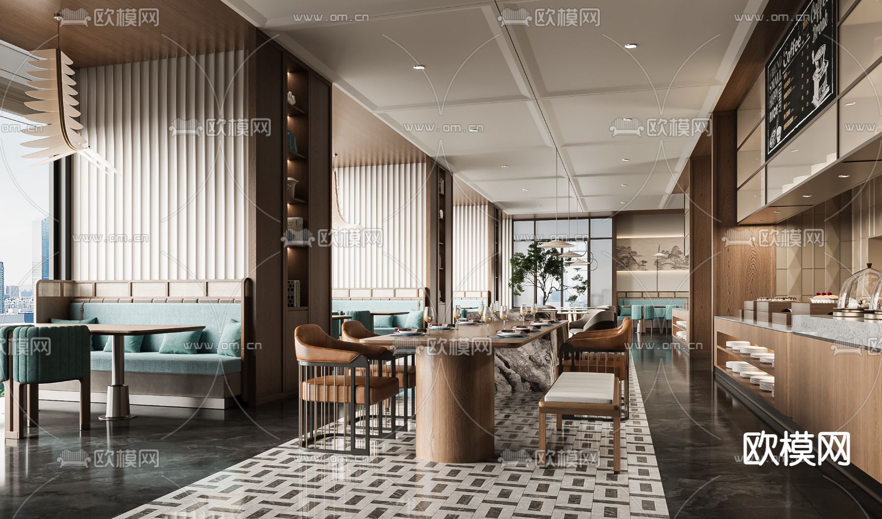 现代自助餐厅su模型下载（渲染图3）