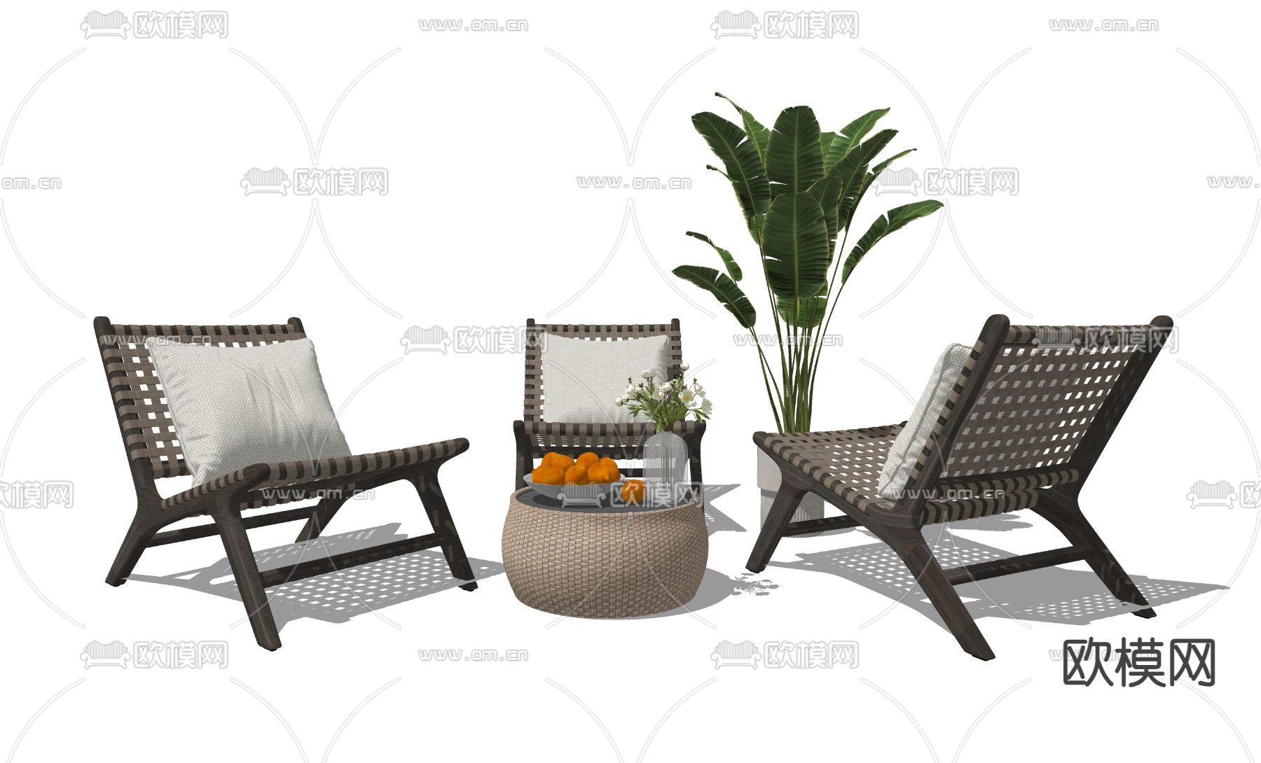 现代藤编户外椅 休闲椅su模型下载（渲染图1）