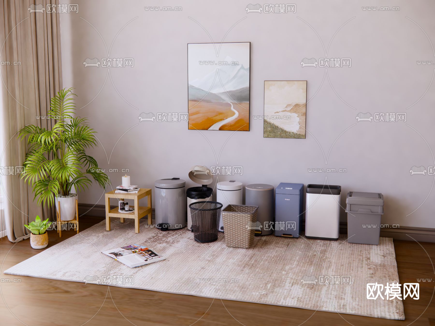 现代垃圾桶su模型下载（渲染图2）