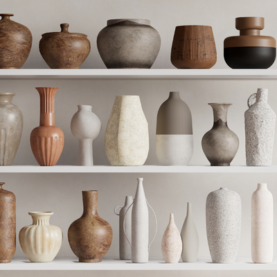  侘寂风陶罐 罐子 装饰摆件su模型 