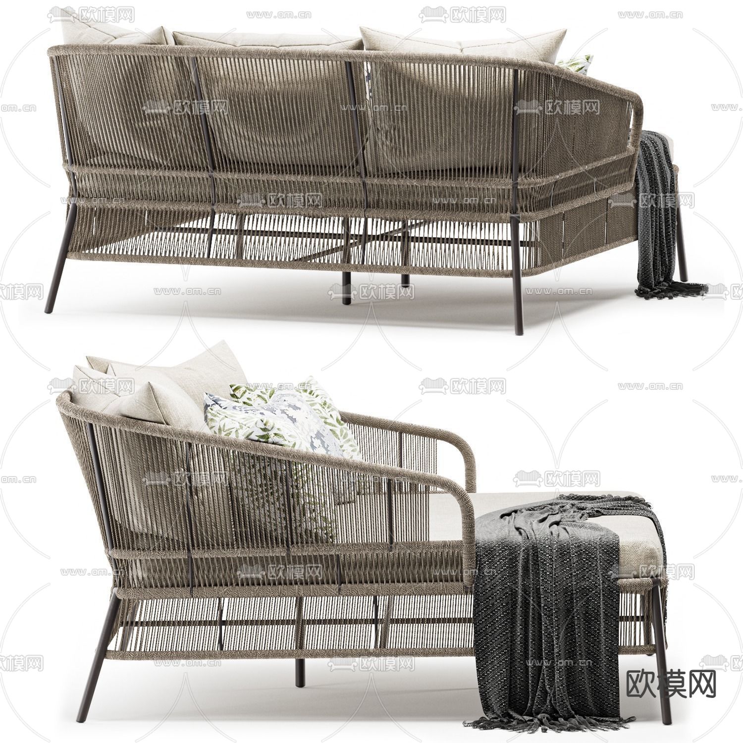 户外沙发 户外椅 藤编沙发3d模型下载（渲染图2）
