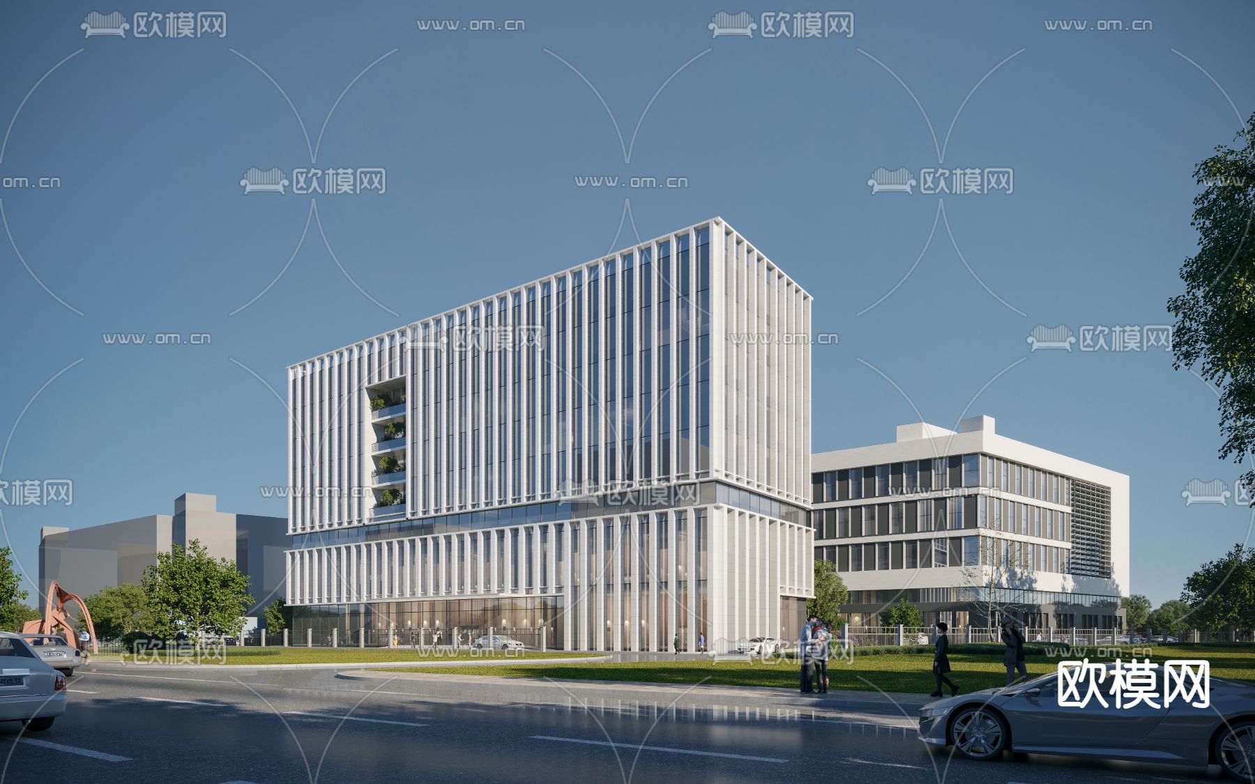 现代综合楼 厂区办公楼su模型下载（渲染图2）