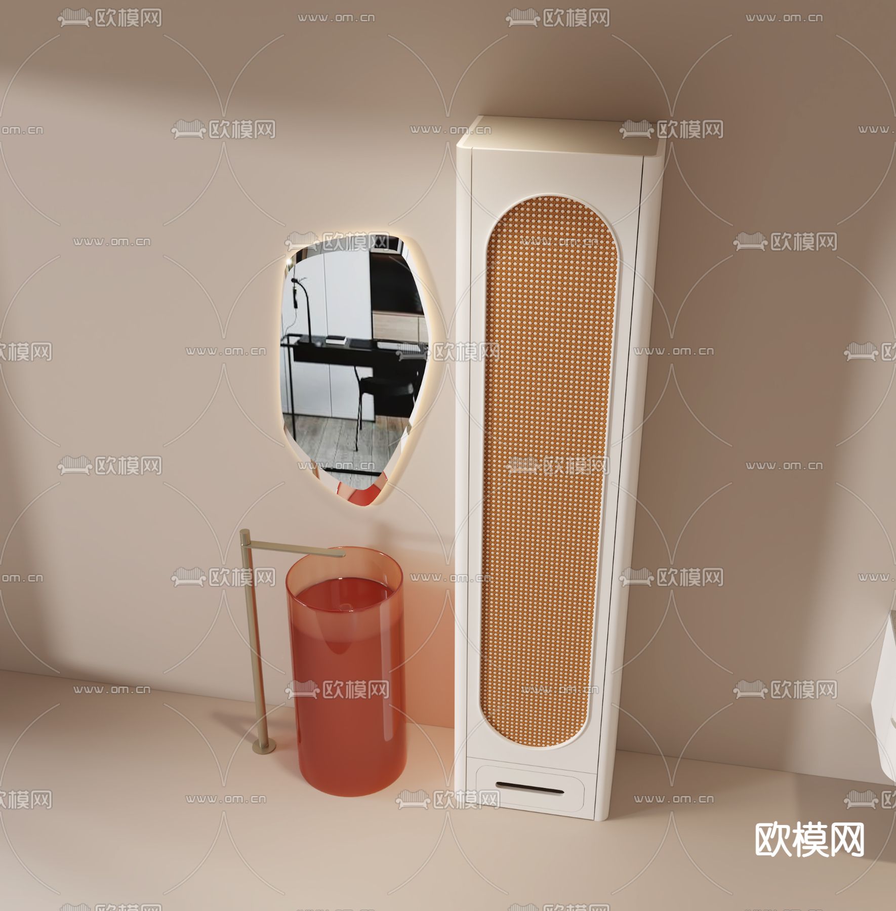 现代卫浴柜 洗手台 装饰镜su模型下载（渲染图4）