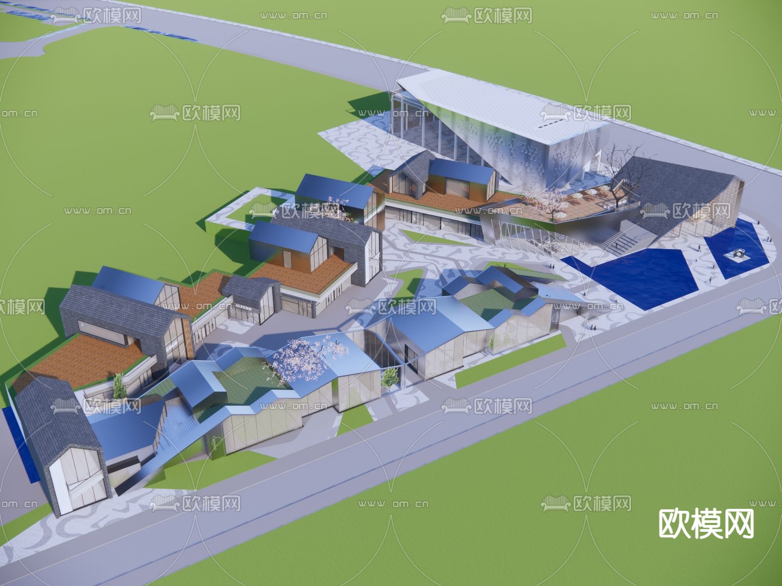 现代商业街su模型下载（渲染图4）