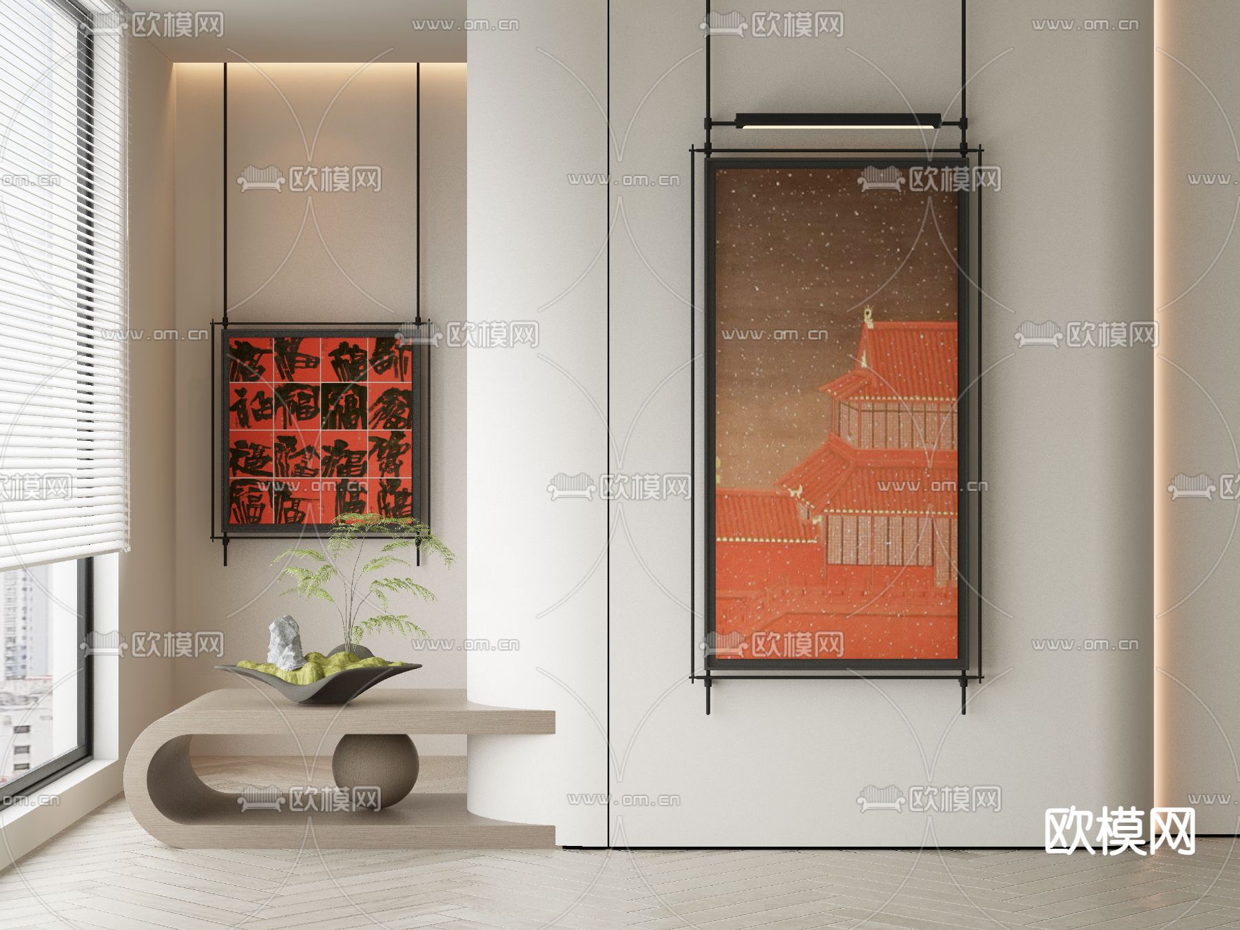 新中式建筑画 艺术画 装饰画3d模型下载