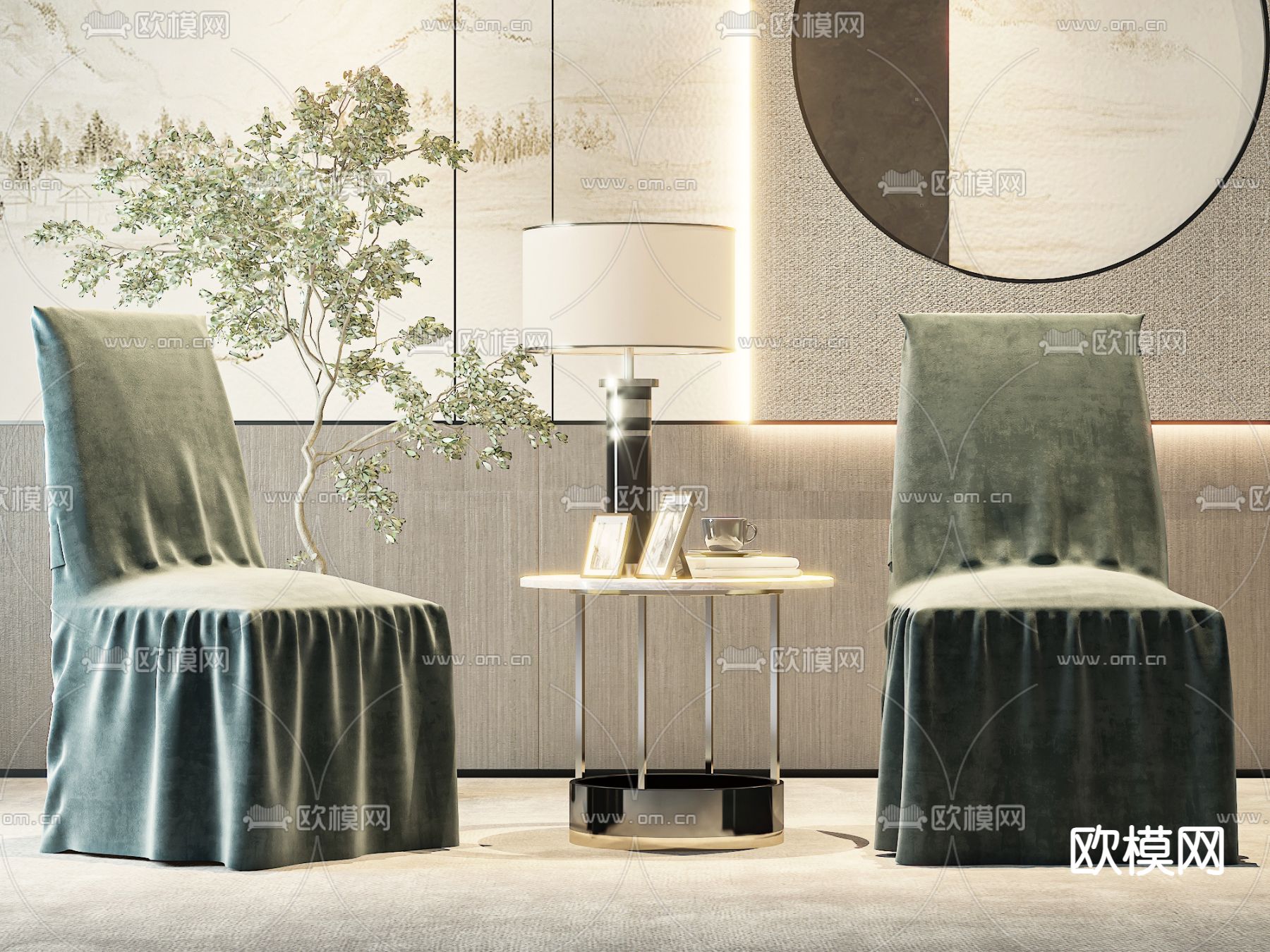 沙发椅 休闲椅 圆几3d模型下载