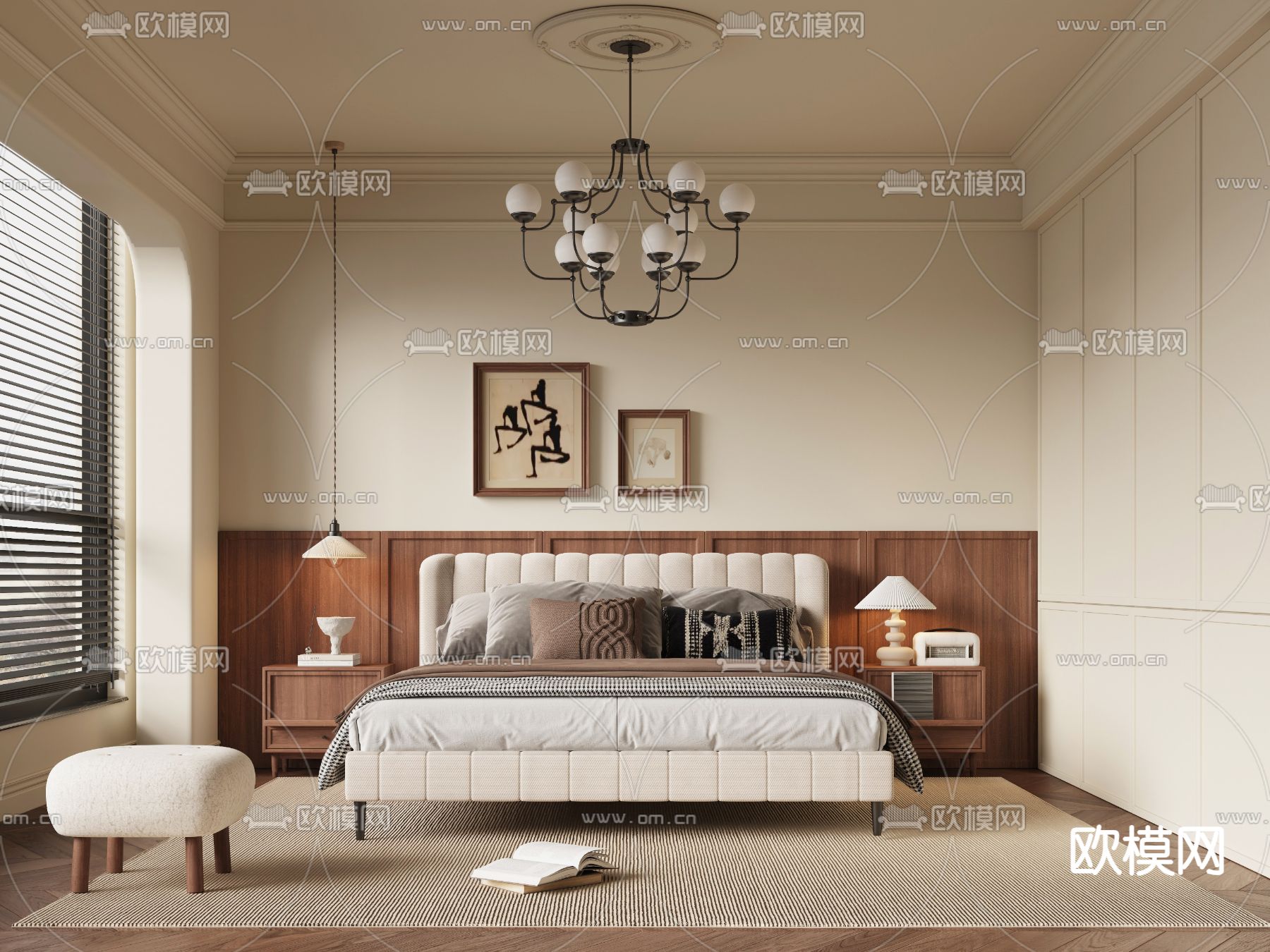 中古风卧室su模型下载（渲染图2）