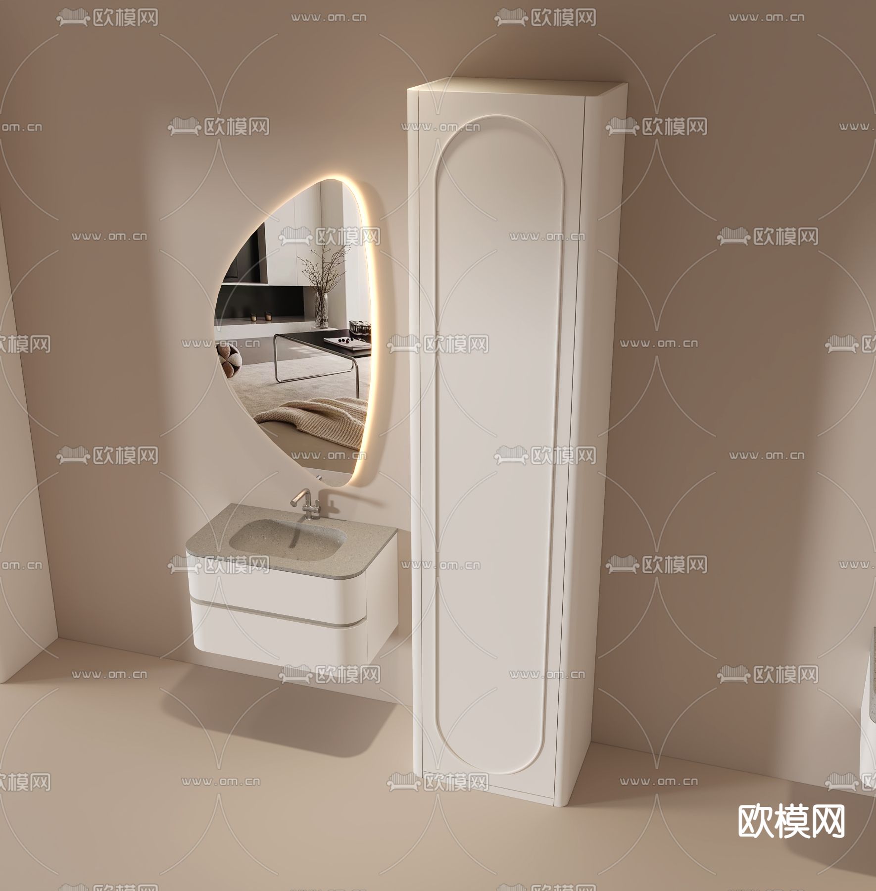 现代卫浴柜 洗手台 装饰镜su模型下载（渲染图2）