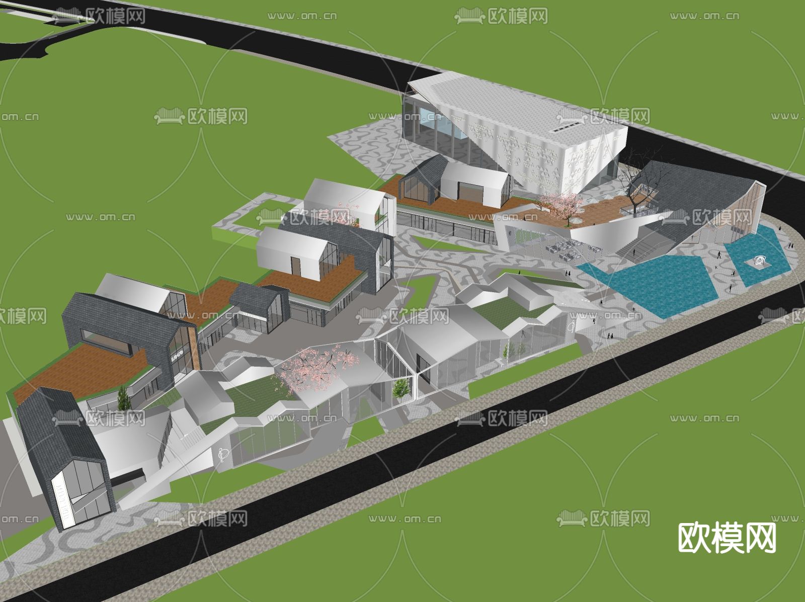 现代商业街su模型下载（渲染图1）