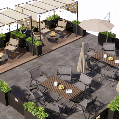  现代商业外摆区 户外桌椅su模型 