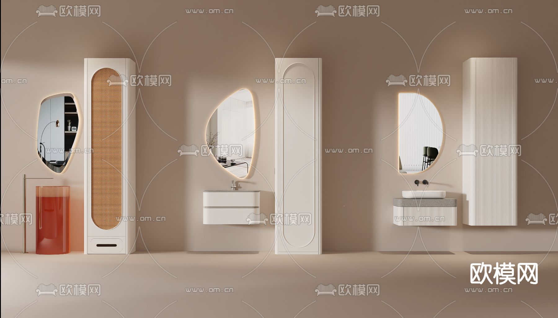 现代卫浴柜 洗手台 装饰镜su模型下载（渲染图5）