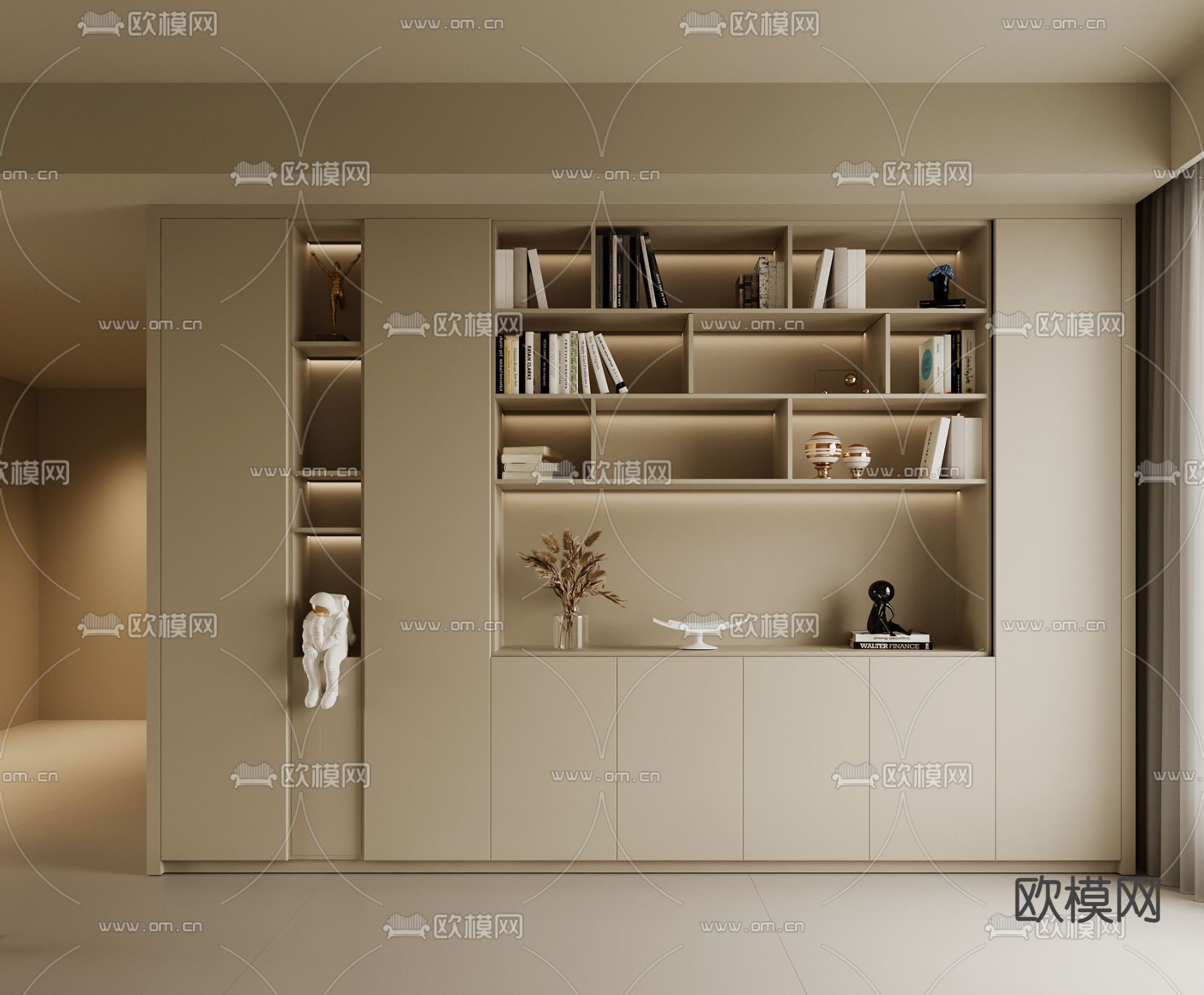 奶油风书柜 书架3d模型下载