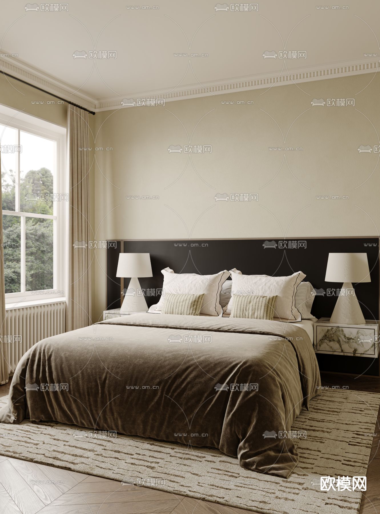 法式双人床3d模型下载