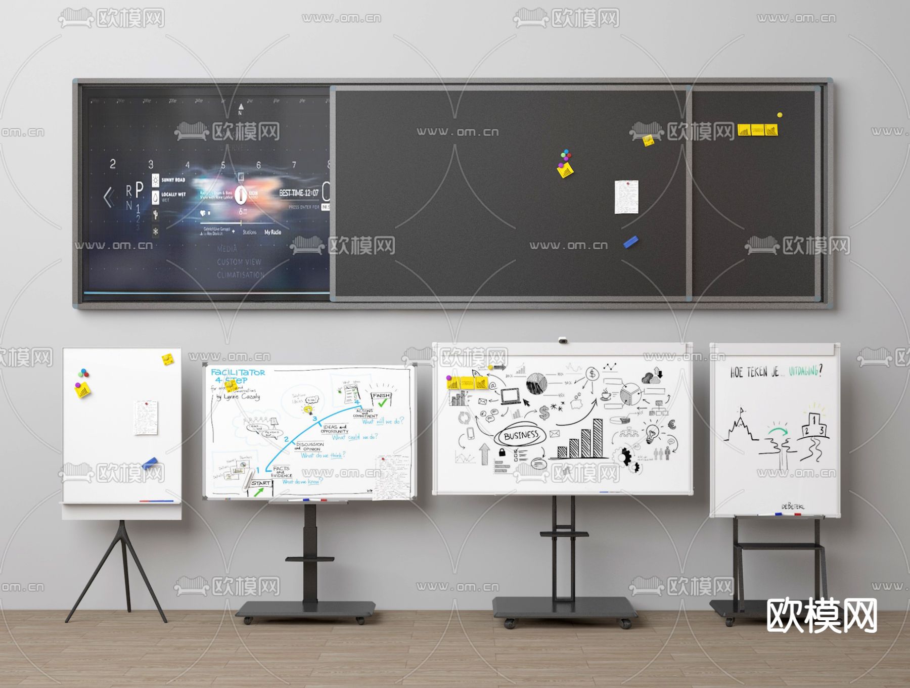 办公白板 写字板 移动画板 便签板3d模型下载