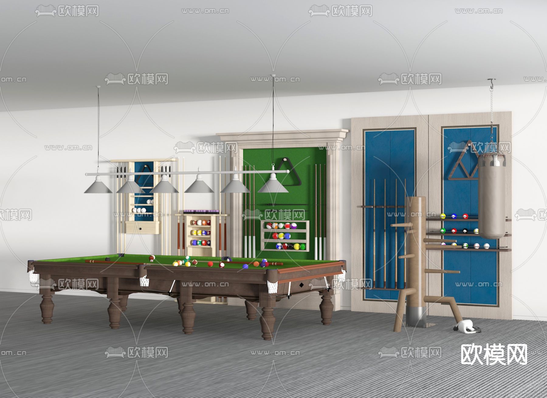 台球桌 台球杆 桌球杆3d模型下载