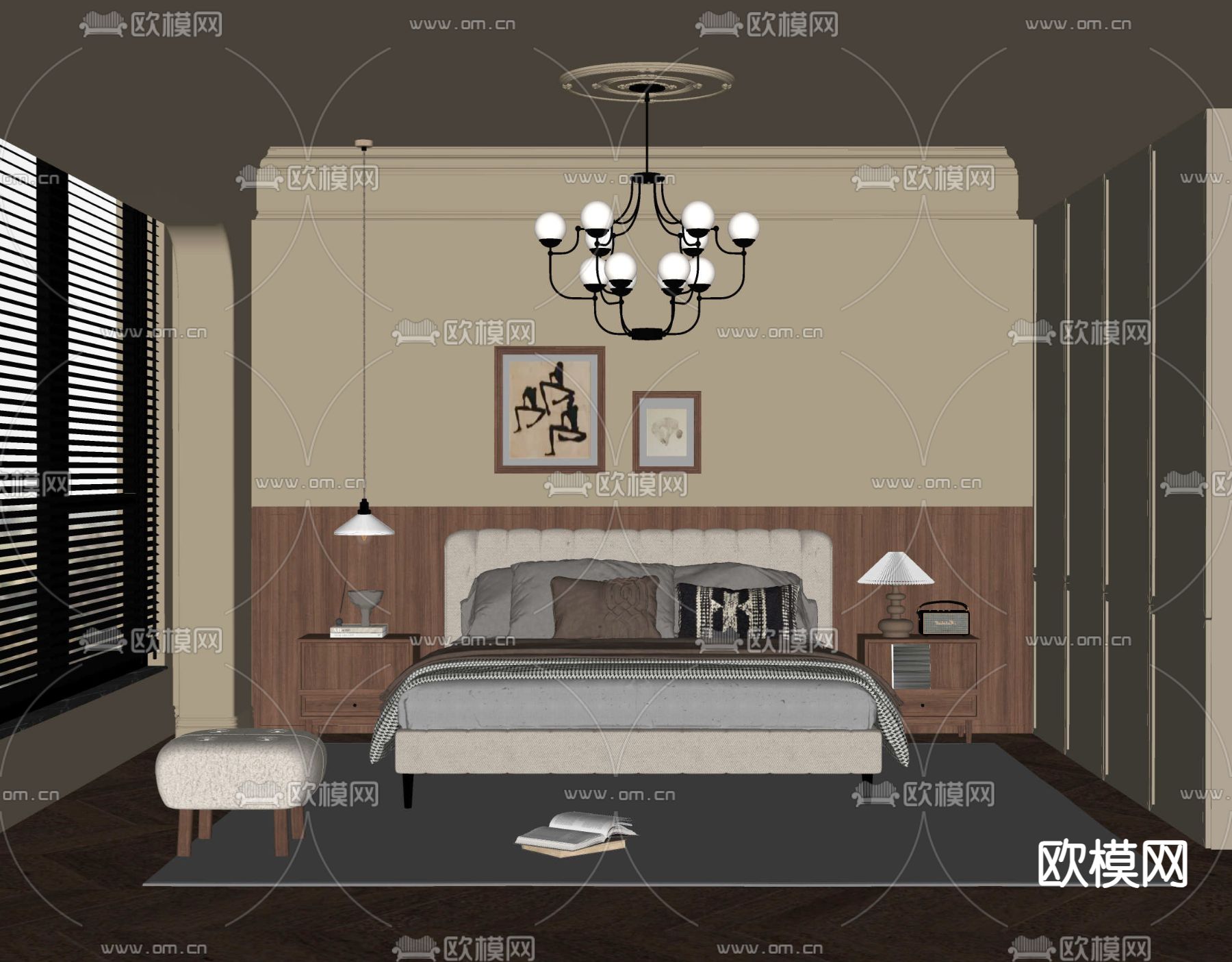 中古风卧室su模型下载（渲染图1）