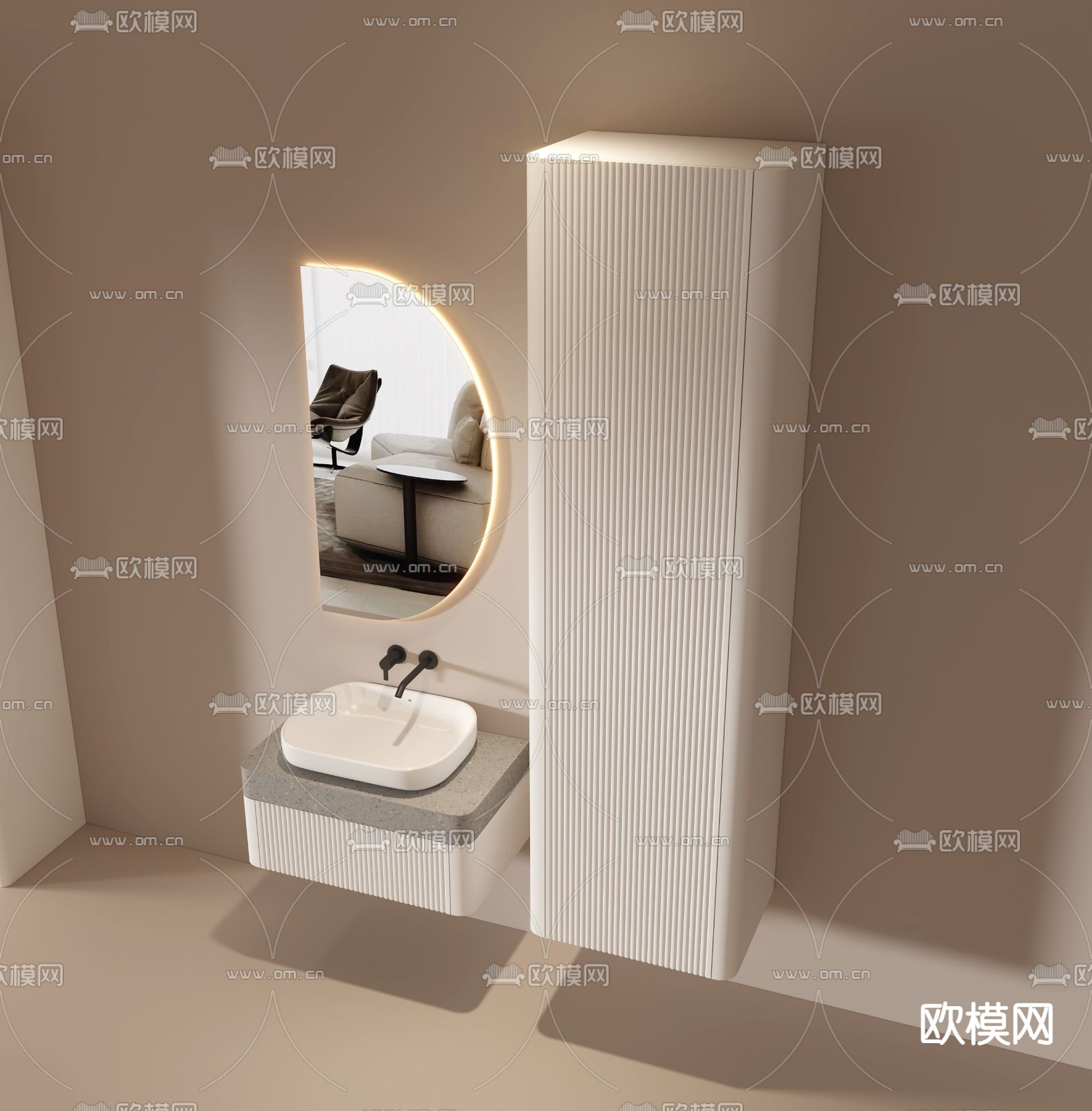 现代卫浴柜 洗手台 装饰镜su模型下载（渲染图3）