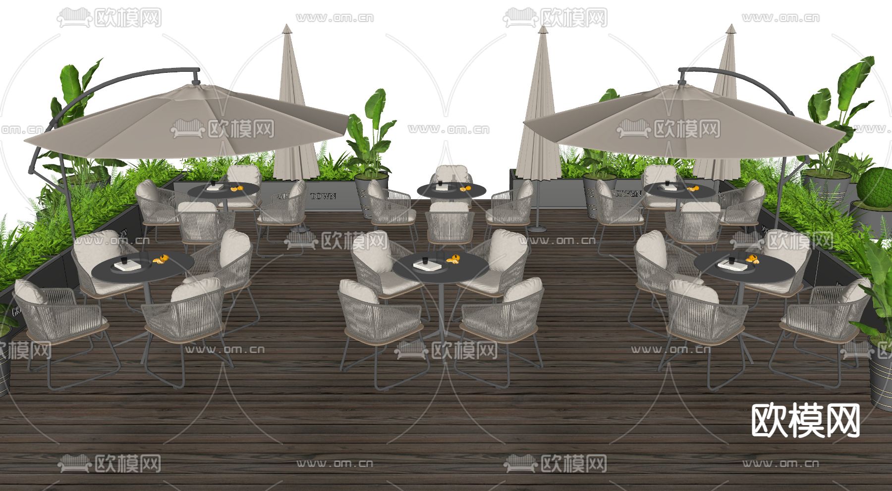 现代商业外摆 户外桌椅su模型下载（渲染图1）