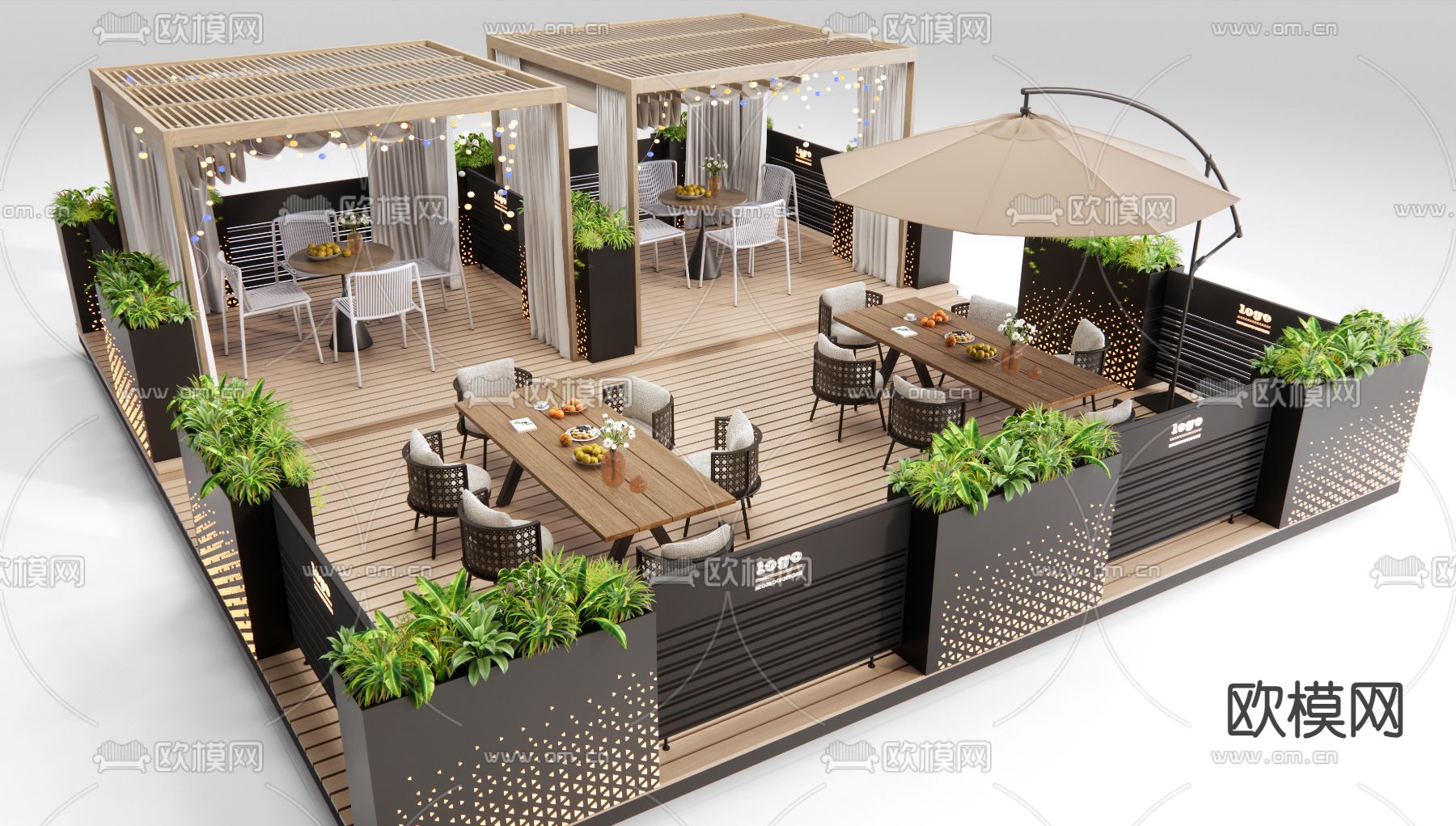 现代户外商业外摆 户外桌椅su模型下载（渲染图2）