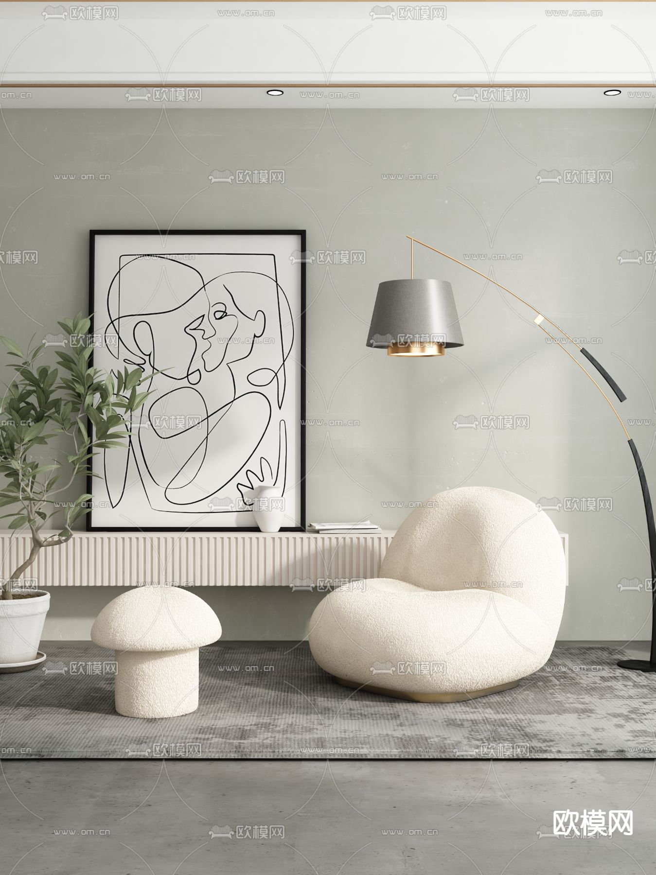 单人沙发 休闲沙发3d模型下载（渲染图2）