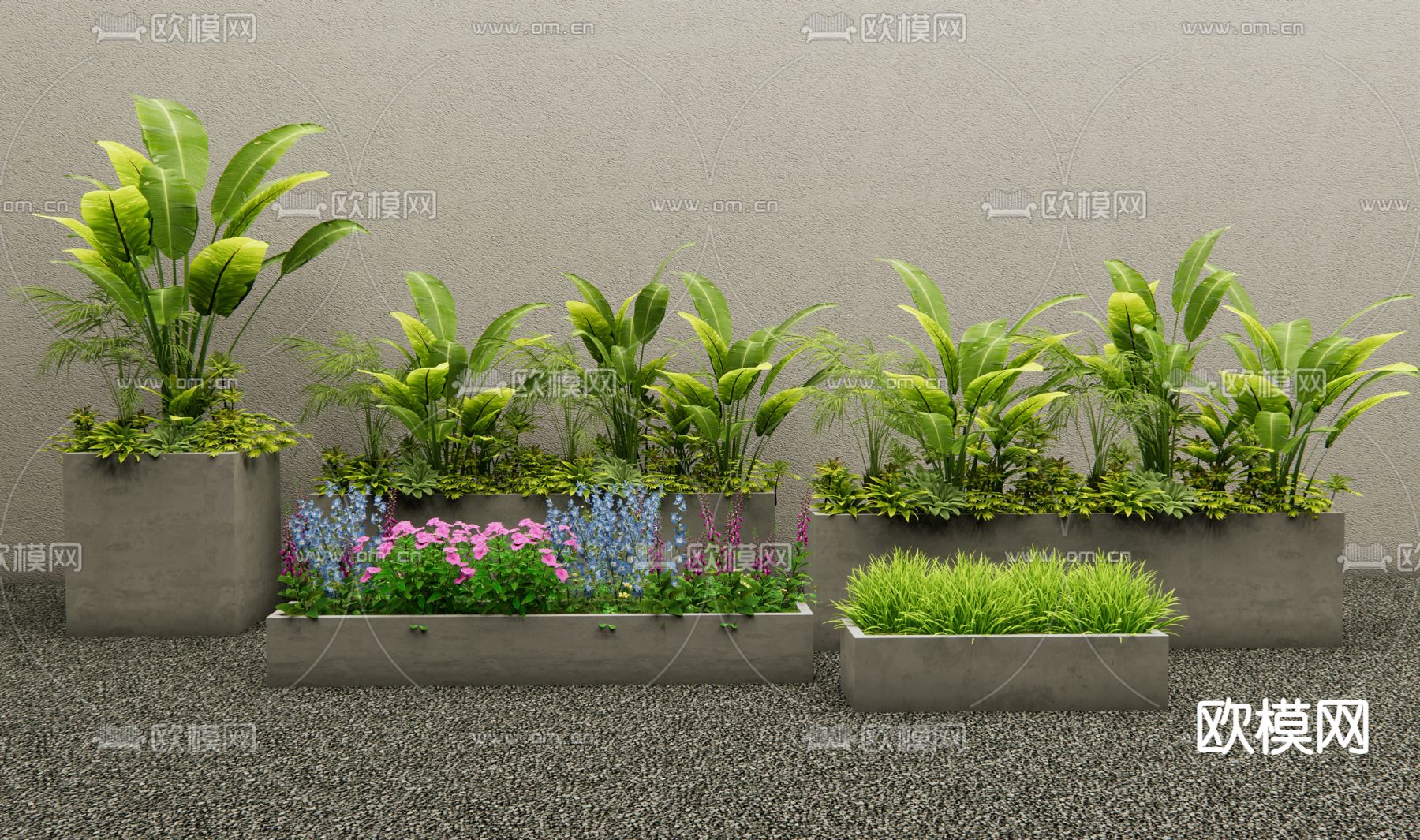 现代植物花箱 花草 绿植su模型下载（渲染图2）