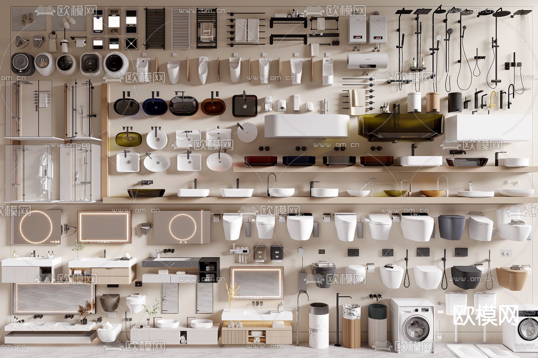 卫浴用品 马桶 浴室柜 台盆 花洒3d模型下载