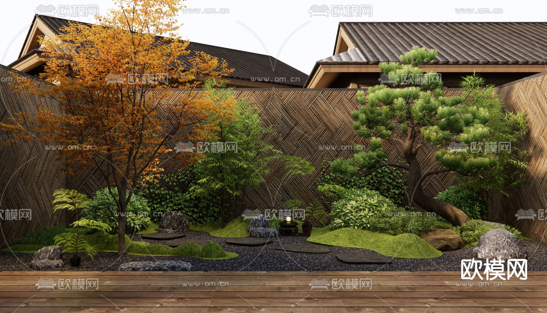 日式禅意庭院 花园景观3d模型下载