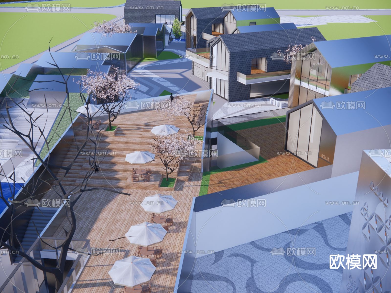 现代商业街su模型下载（渲染图3）