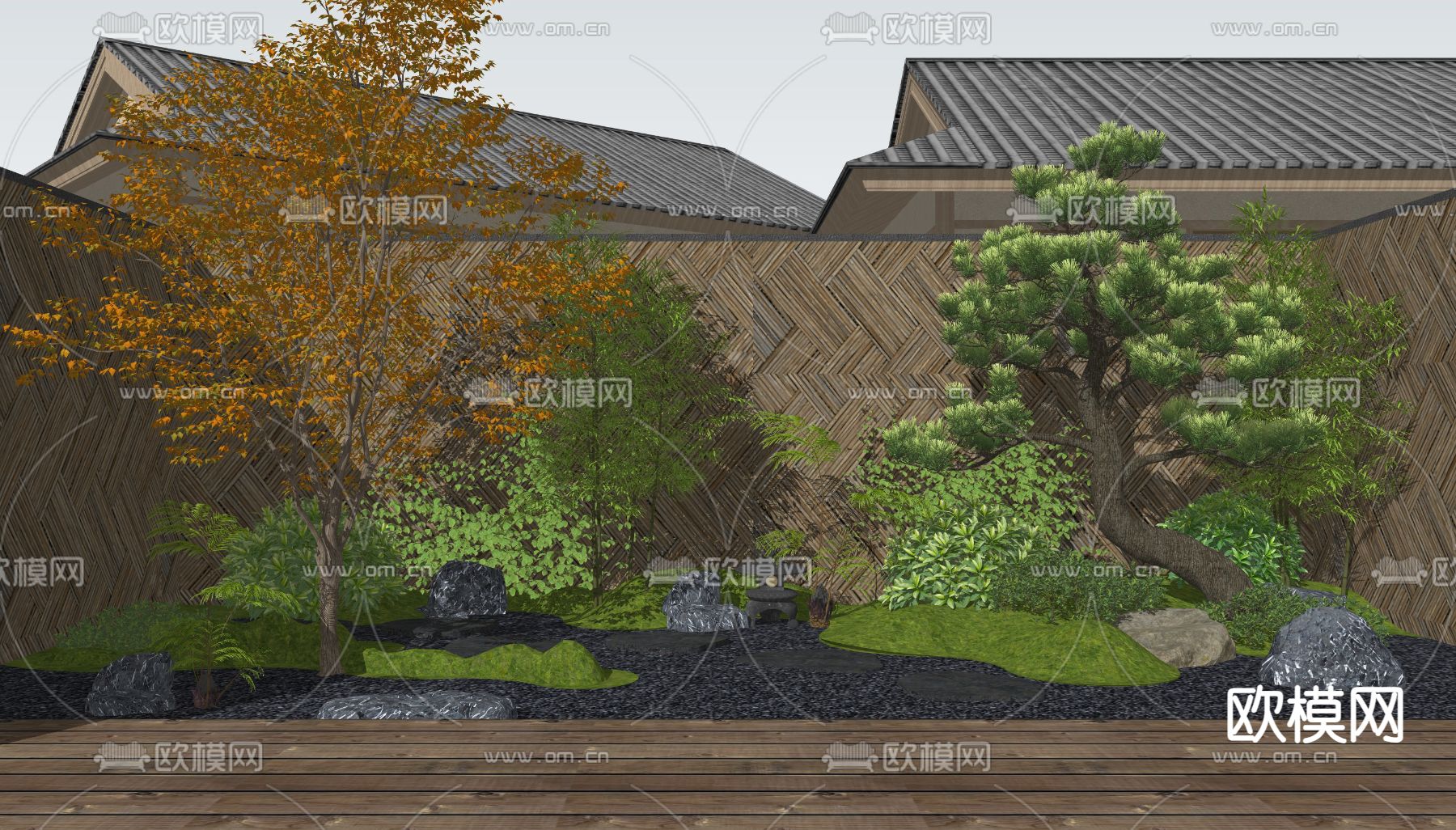 日式禅意庭院景观su模型下载（渲染图1）
