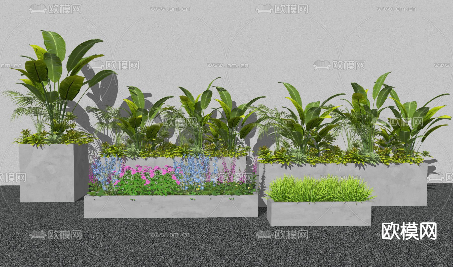 现代植物花箱 花草 绿植su模型下载（渲染图1）