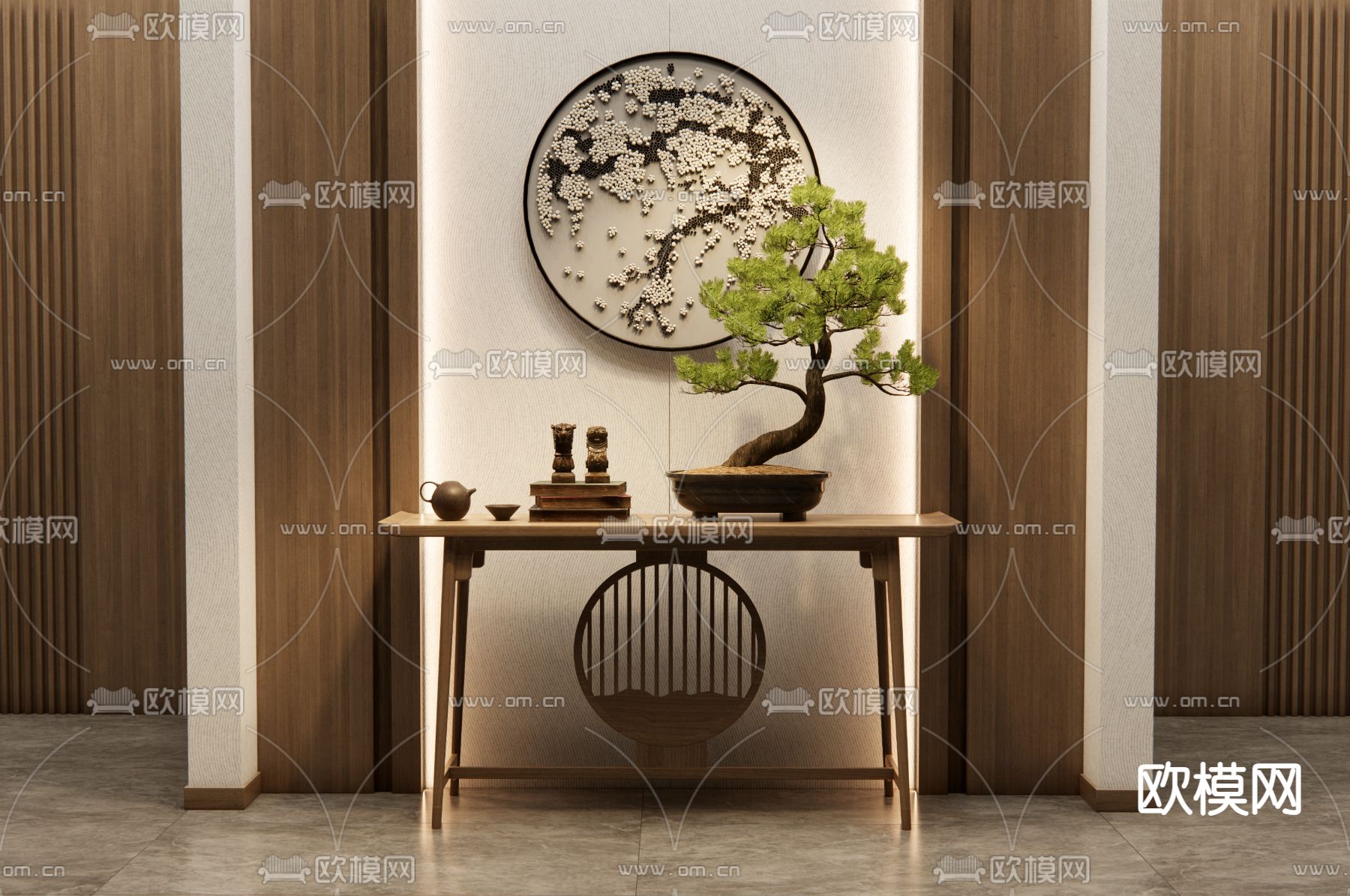 新中式端景台 条案3d模型下载