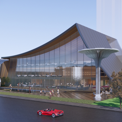  新中式售楼处建筑su模型 