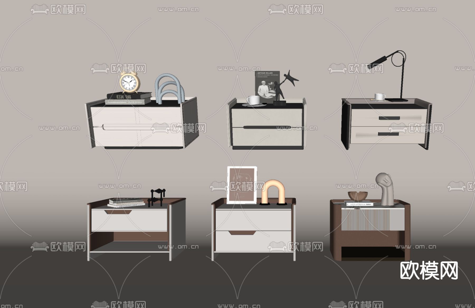 现代床头柜su模型下载（渲染图1）