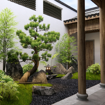 中式禅意庭院花园su模型