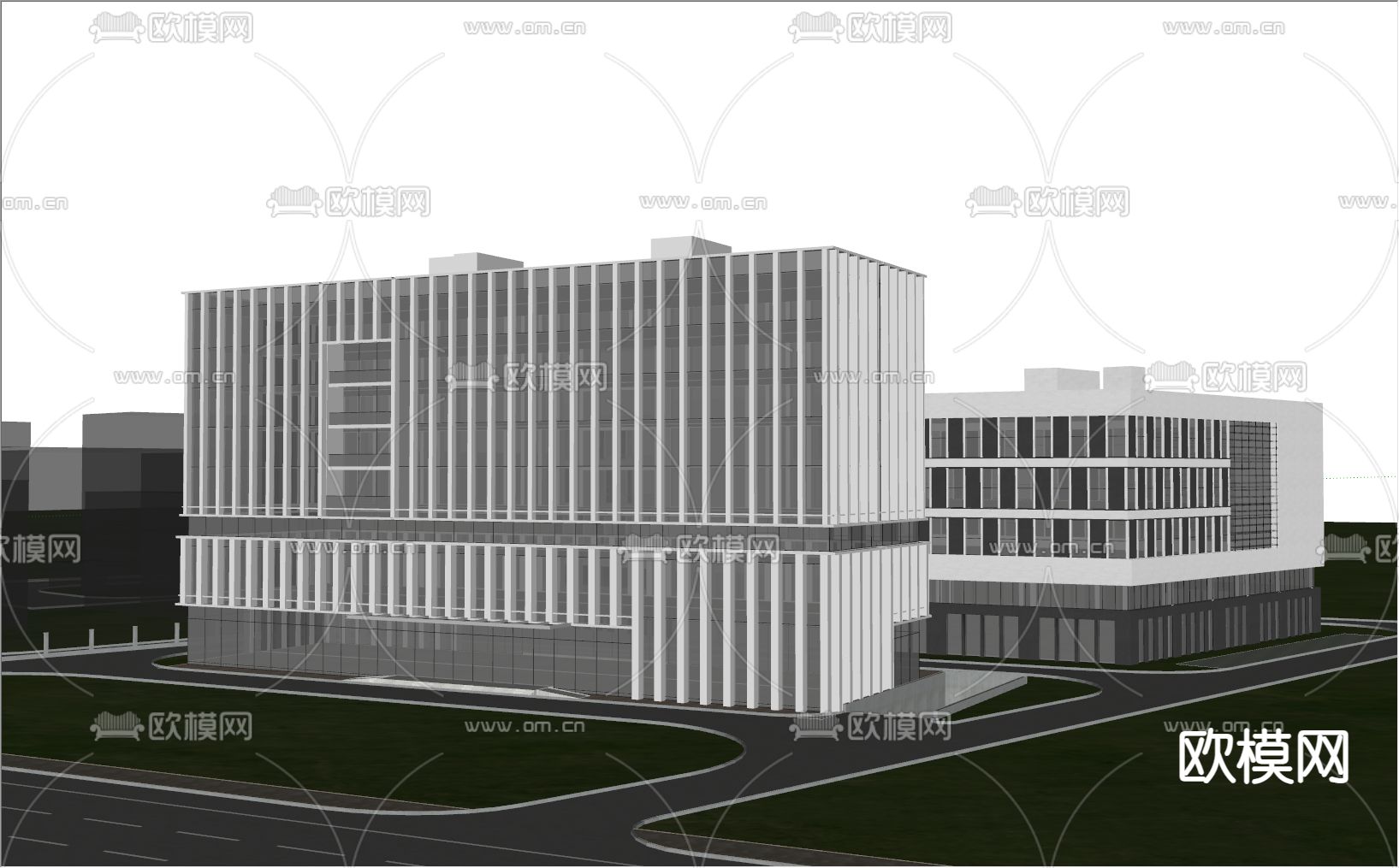 现代综合楼 厂区办公楼su模型下载（渲染图1）