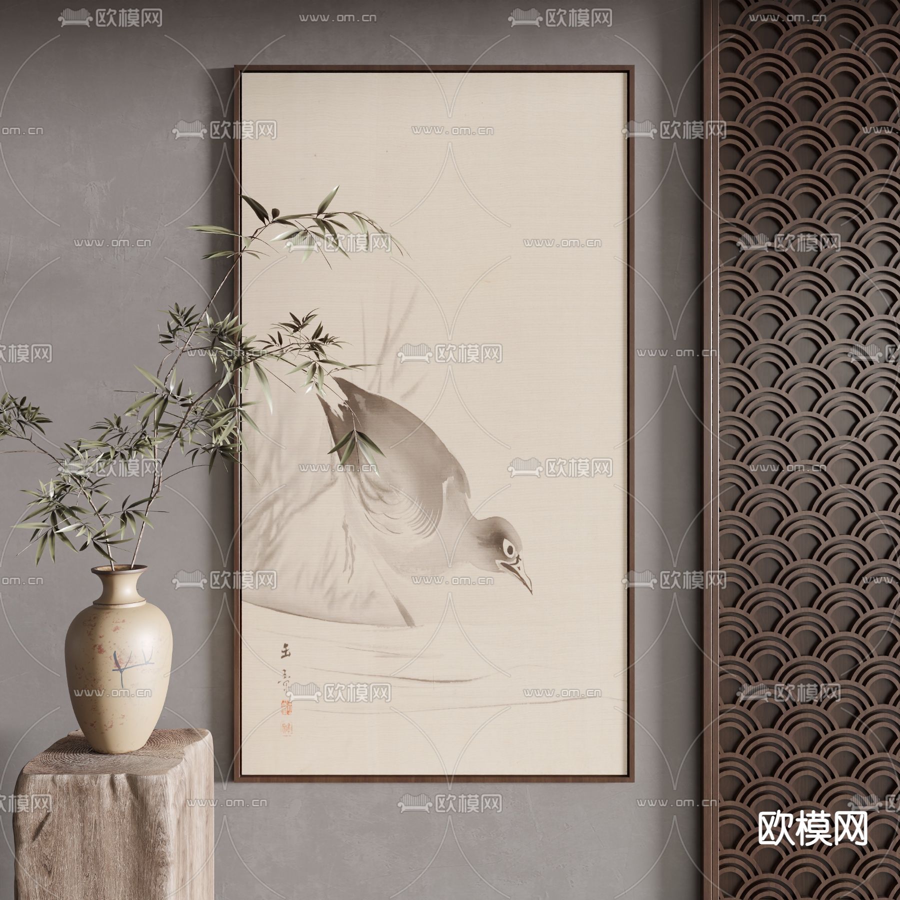 中式画 禅意挂画 鸭子画3d模型下载
