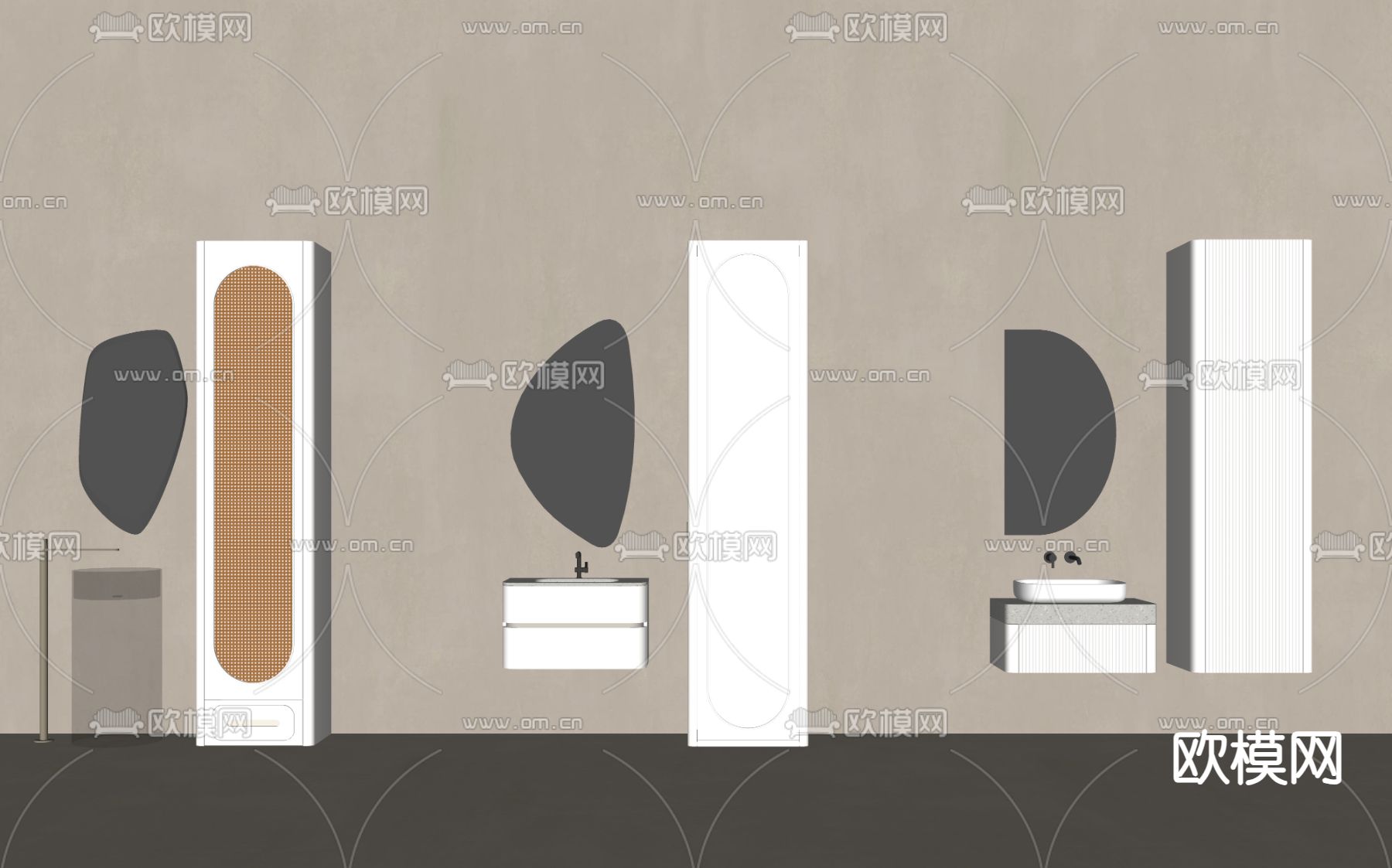 现代卫浴柜 洗手台 装饰镜su模型下载（渲染图1）