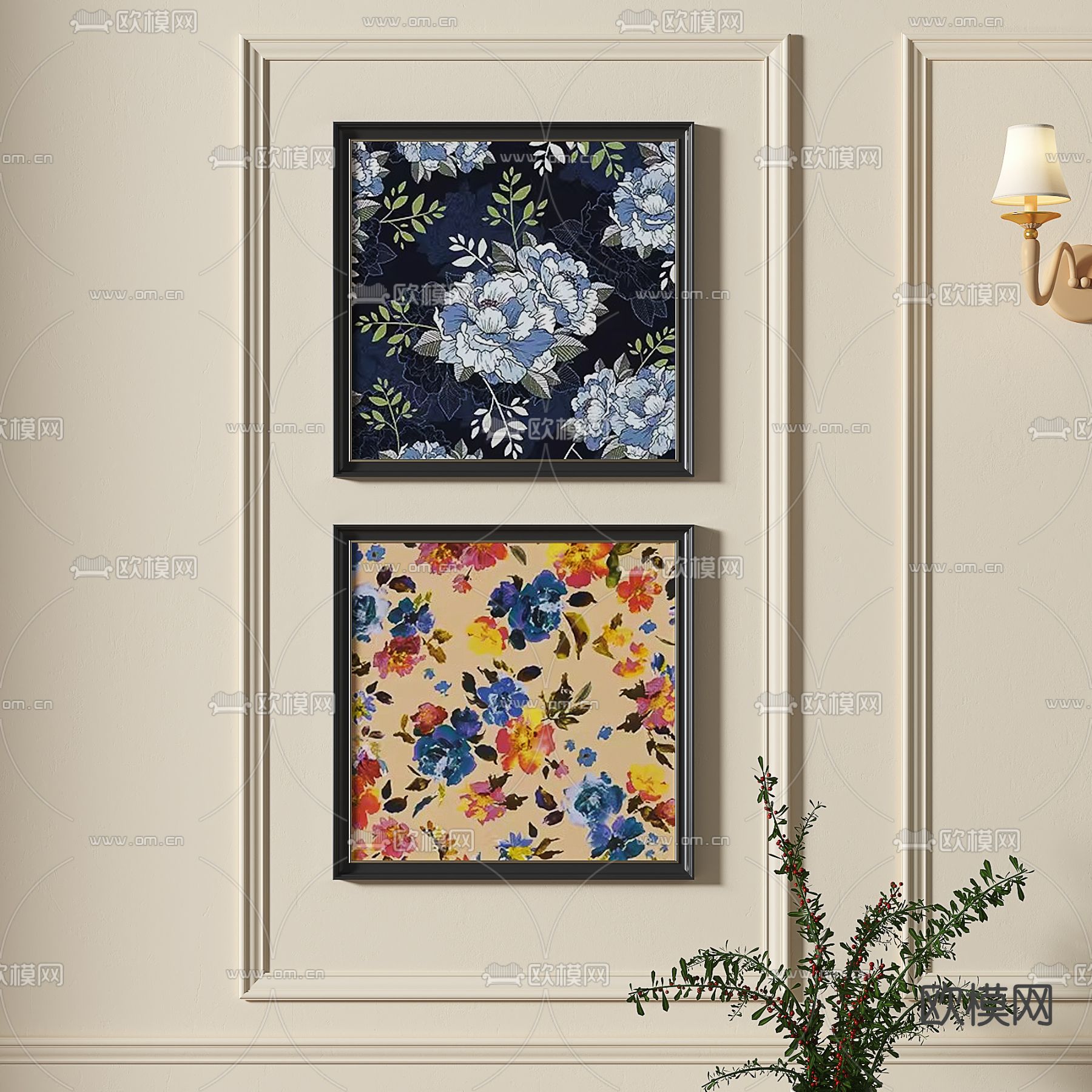 法式植物画 油画 装饰画3d模型下载