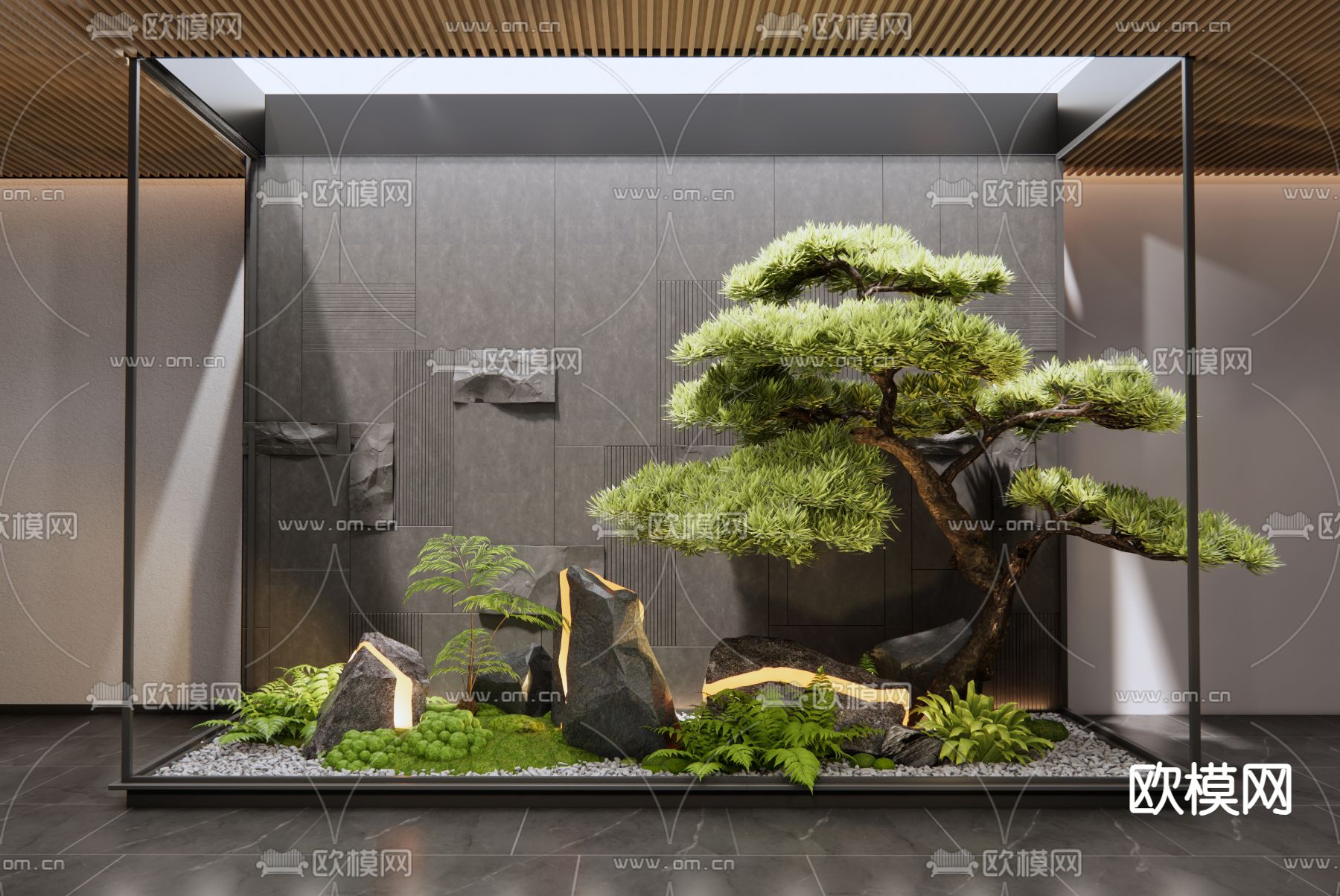 室内景观 庭院小品 松树造景3d模型下载