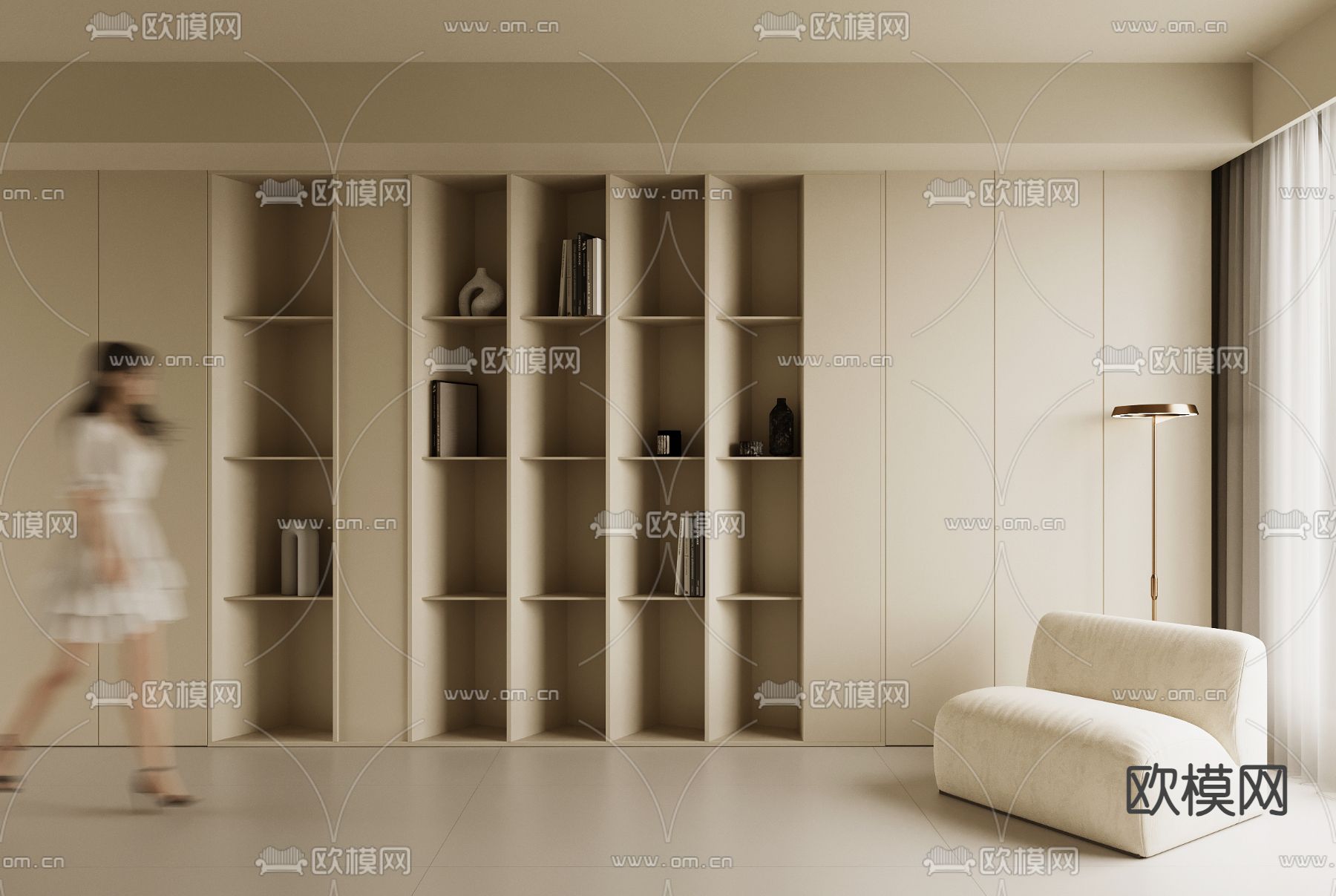 现代书柜 书架3d模型下载