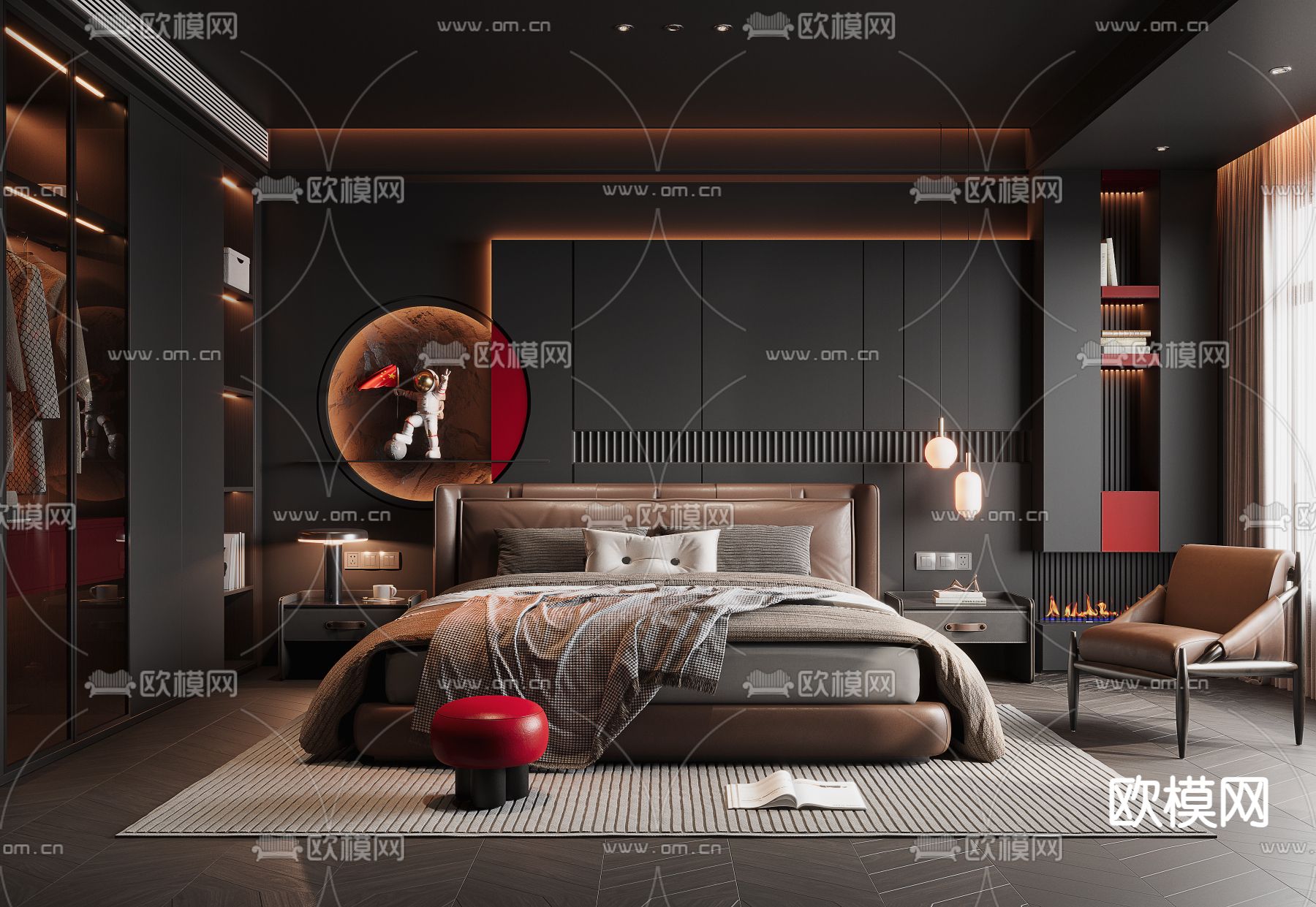 暗黑风卧室 主卧 主人房3d模型下载