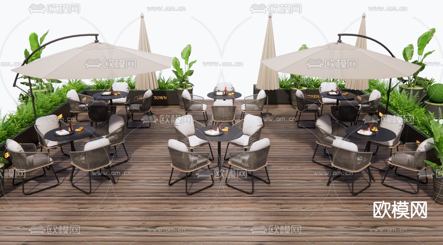 现代商业外摆 户外桌椅su模型下载（渲染图3）