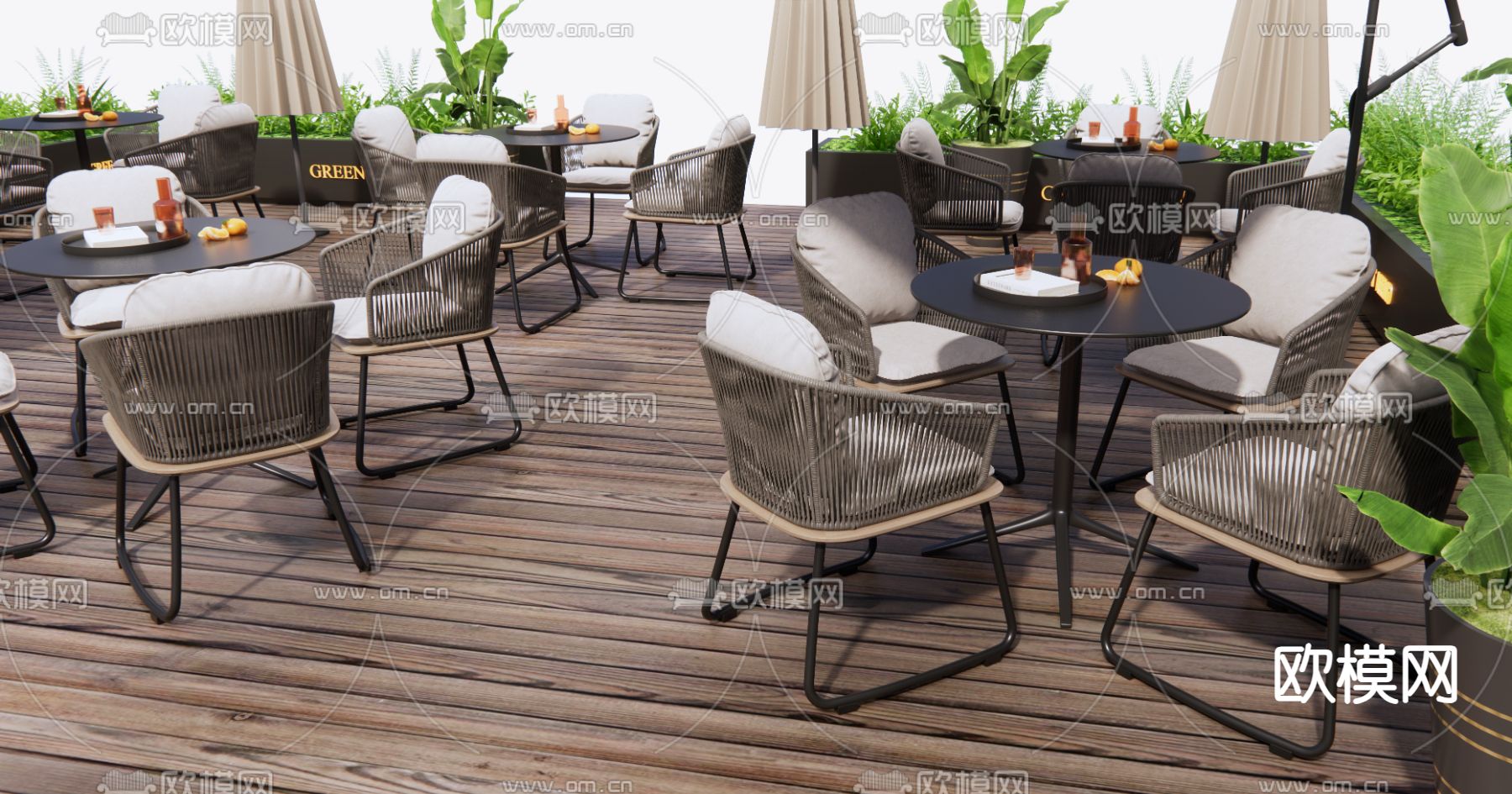 现代商业外摆 户外桌椅su模型下载（渲染图2）