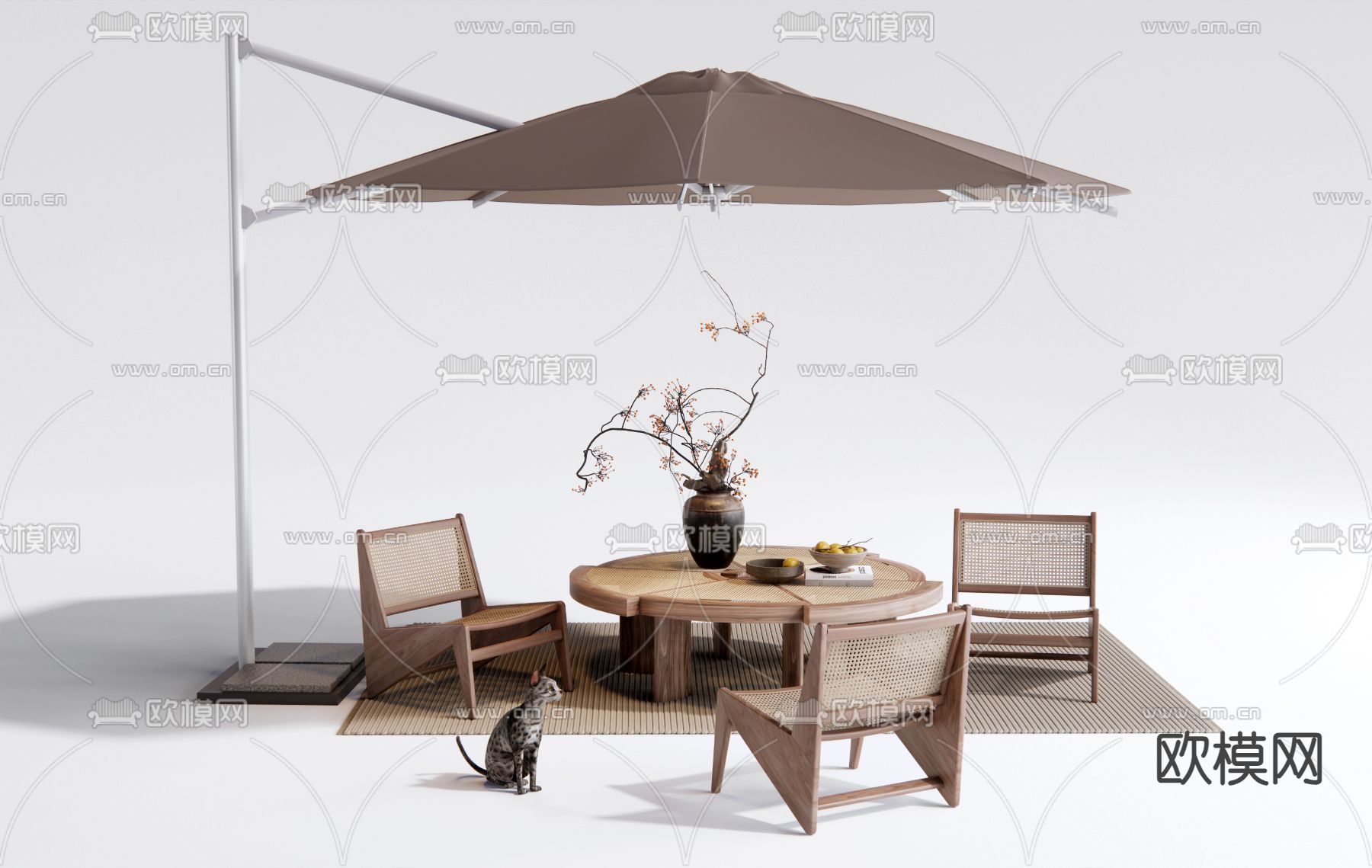 侘寂户外桌椅3d模型下载