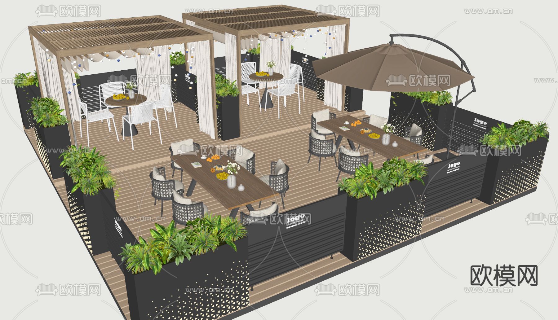 现代户外商业外摆 户外桌椅su模型下载（渲染图1）