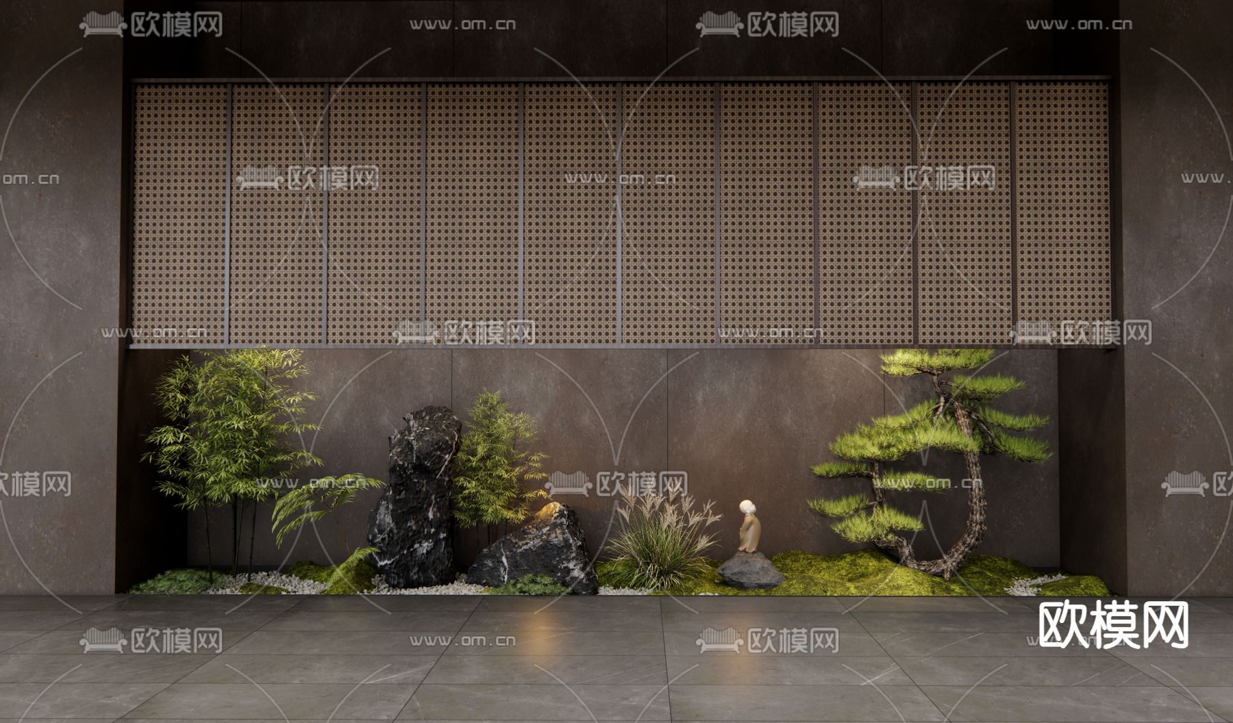 日式枯山水 庭院小品 松树造景3d模型下载